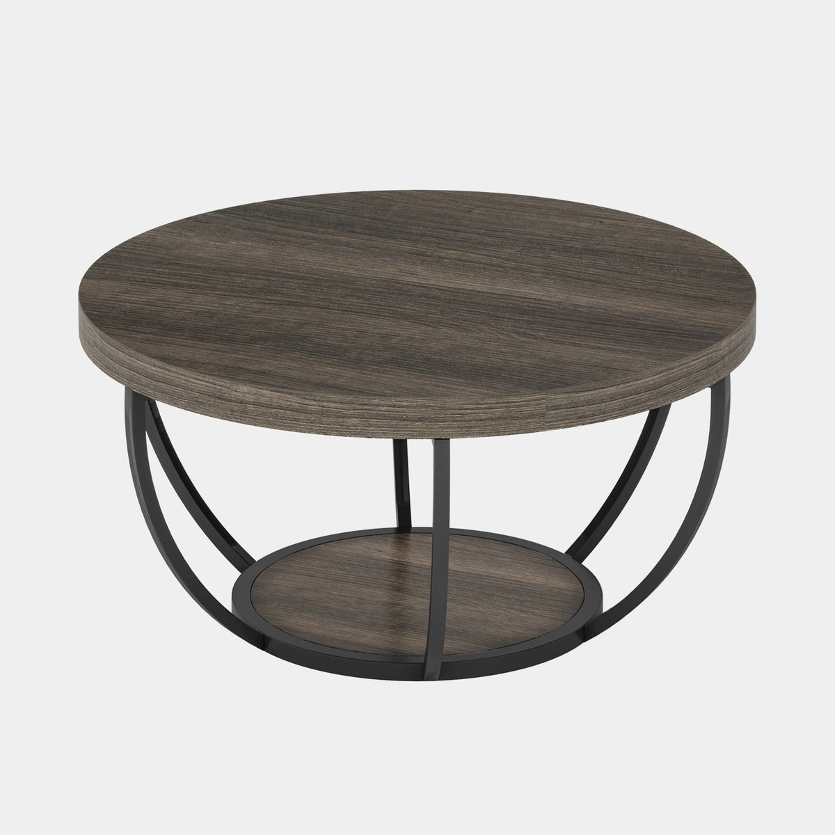 Tribesigns Table basse ronde, Table basse ovale en bois et metal noir