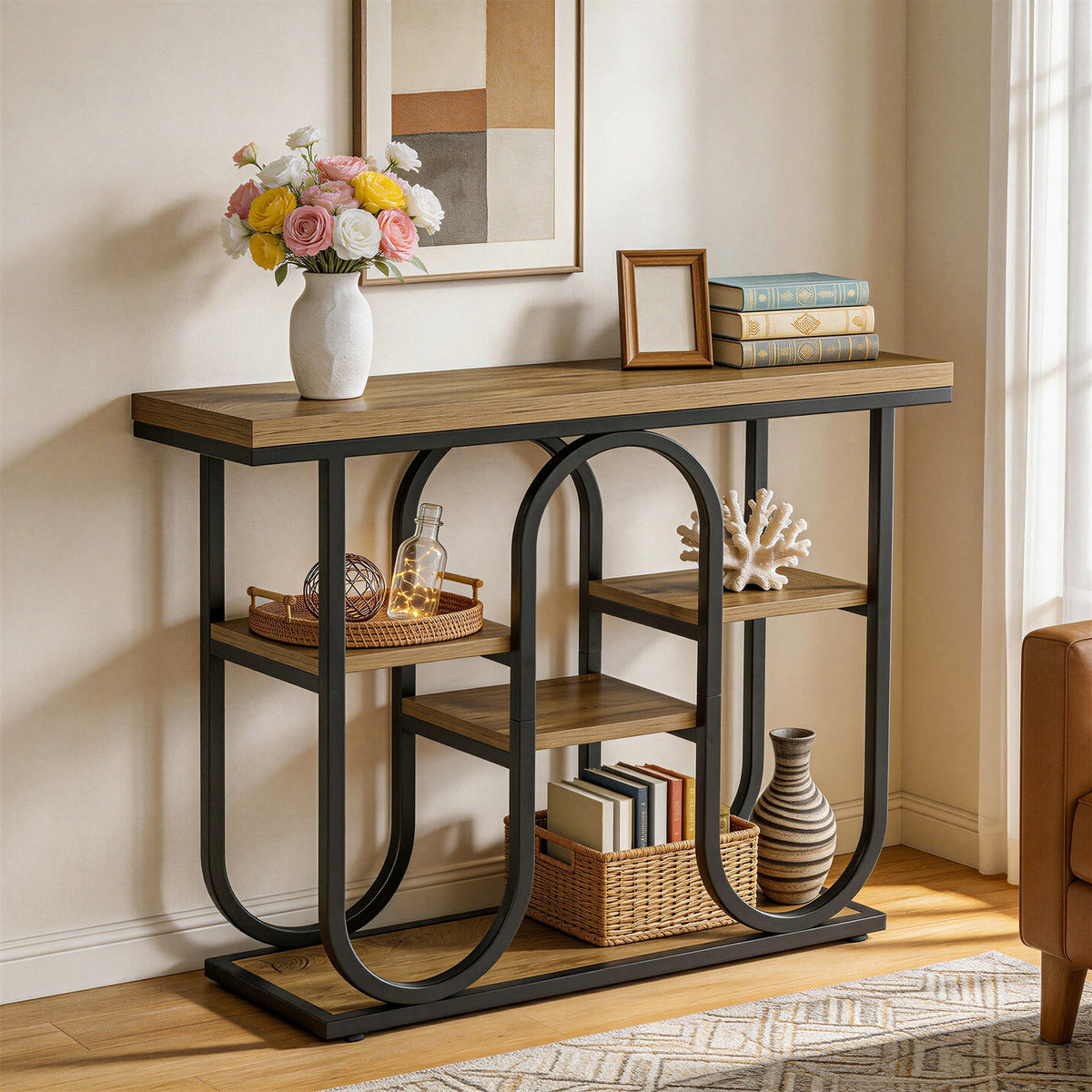 Tribesigns Console 100 cm, Table d'entrée industrielle à 4 niveaux avec étagères