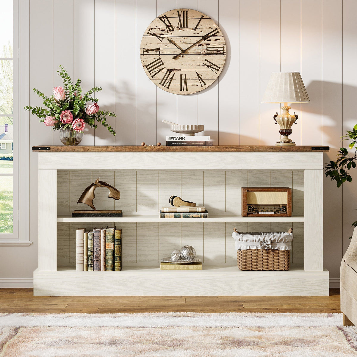 Tribesigns Meuble TV 160 cm, Console multimédia style ferme avec rangement