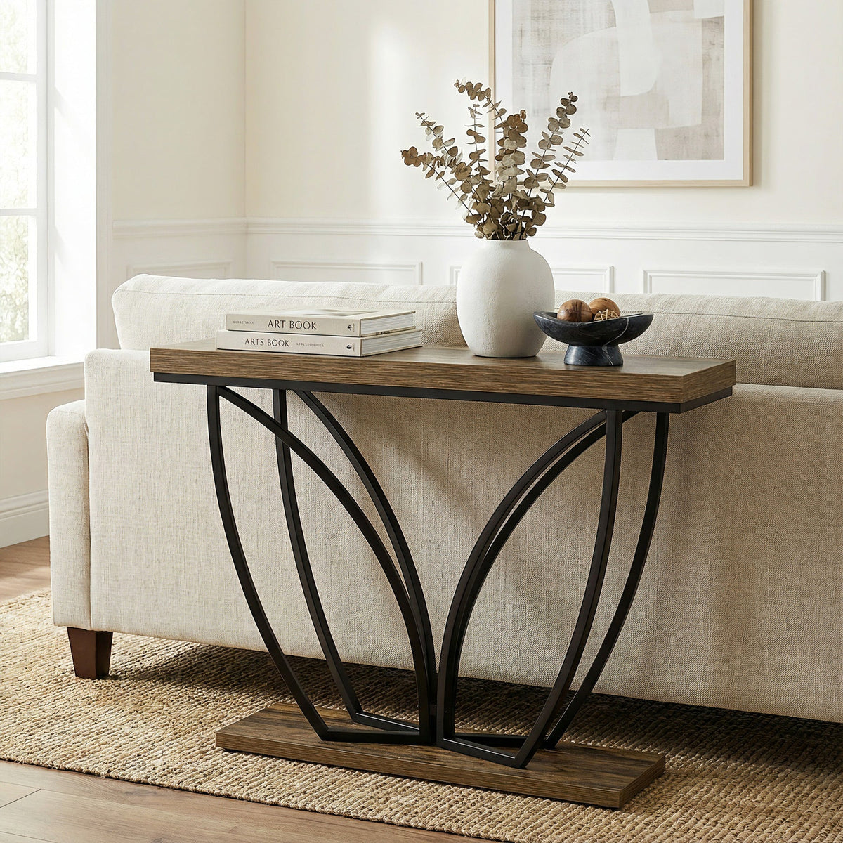 Tribesigns Console industrielle étroite de 105 cm, Couleur marron rustique