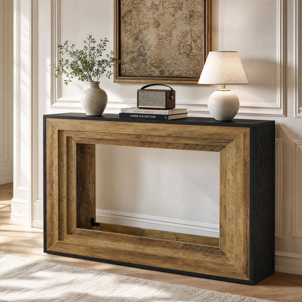 Console 105 cm avec 2 étagères, Table d'entrée étroite pour salon et hall d'entrée