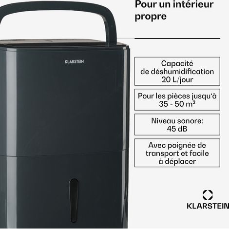 DryFy20 Déshumidificateur d´air 420 W 20 l/j 230 m³/h 40-50 m² DrySelect 45 dB antharcite — photo 2