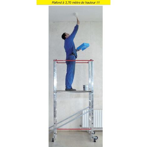 Escalux – Échafaudage aluminium 150 kg – Hauteur de travail 3,60 m – 1 plateau 111x41 cm – Système de garde-corps – 4 larges embouts anti-dérapants — photo 2