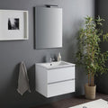Kiamami Valentina – Meuble de salle de bain suspendu 60cm – Lavabo en céramique – 2 tiroirs avec fermeture ralentie – Finition blanc brillant — photo 1