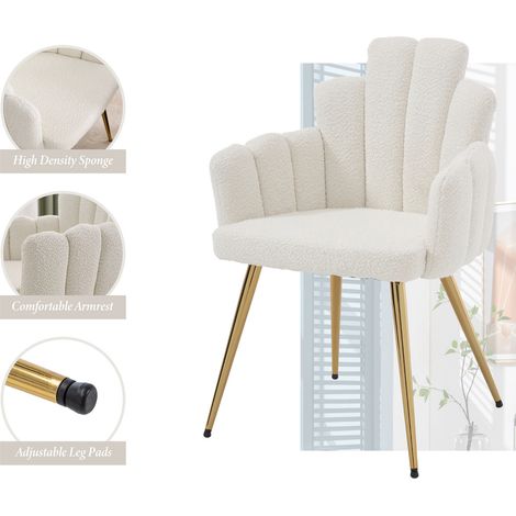 Wahson Lot de 2 chaises de salle à manger en fausse fourrure – Dossier ergonomique – Pieds en métal doré – Confort optimal – Blanc — photo 4