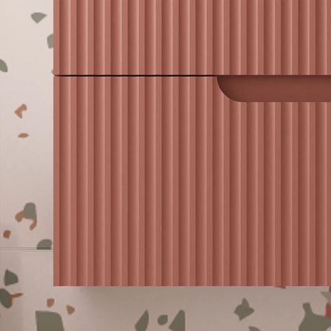 meuble de salle de bains leon 80cm terracotta - 2 tiroirs en mdf ondulés - vasque à encastrer — photo 6