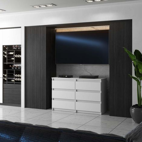 Commode blanche 100 cm avec 6 tiroirs – Meuble TV en panneau stratifié – Verrouillage tiroir – Finition mate élégante — photo 5