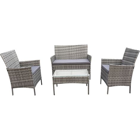 Svita – Ensemble de salon de jardin 4 pièces – Canapé en polyrotin gris – Table avec plateau en verre – Fauteuils avec coussins déperlant — photo 5