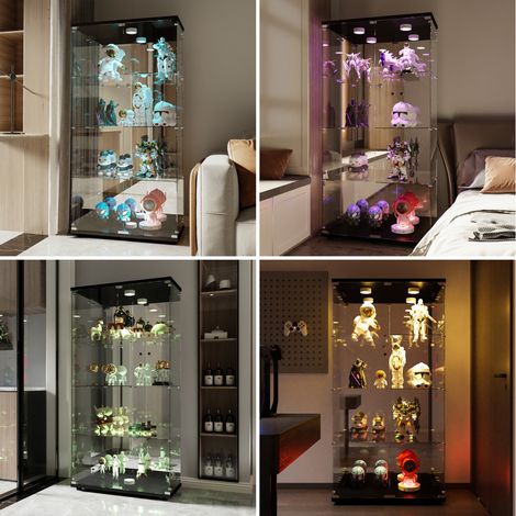 Pergar – Vitrine en verre trempé 4 étagères – Éclairage d'ambiance réglable – Poignée métallique – Serrure de sécurité – Dimensions 80.5x36.5x164 cm — photo 2