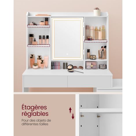 Vasagle – Coiffeuse enfant avec grand miroir LED – 7 compartiments ouverts, 6 tiroirs, étagères réglables – Dimensions 40 x 117,5 x 145 cm – Blanc nuage — photo 5