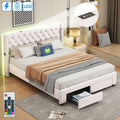 Lit 180x200 cm, 2 places, avec 2 tiroirs, LED, décoration par rivets, USB, poche latérale de rangement, sommier à lattes en bois, cadre en métal, lit capitonné en velours - Beige — photo 1