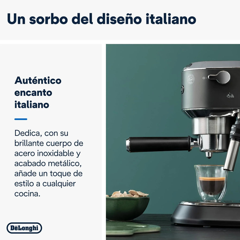 2026 De'Longhi Dedica – Cafetière à pompe en acier inoxydable pour café moulu ou individuel, expresso et cappuccino, réservoi