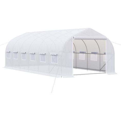 Irovami Serre tunnel d'extérieur 6 x 3 x 2 m, grande serre de jardin avec 12 fenêtres et une porte enroulable à fermeture éclair métallique, idéale pour la culture des plantes (blanche).