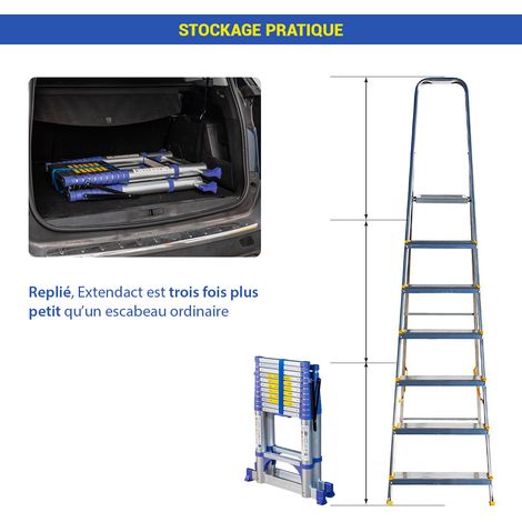 Escabeau 12 marches telescopique EXTENDACT12, Echelle telescopique 3.5m+3.2m, escabeau pliable, Stabilisateur, H max travail 5m, Garantie 5 ans — photo 3