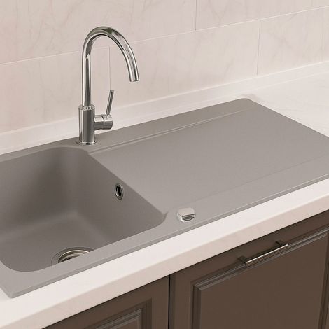 Essebagno Evier réversible 1 grande cuve 1 égouttoir Lisse résine gris — photo 2