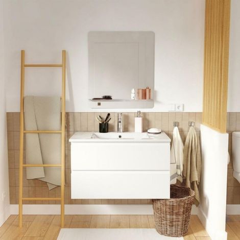 Mob-In – Meuble vasque simple 80 cm – Plan en céramique – 2 tiroirs avec fermeture progressive – Panneau de particules mélaminé — photo 1