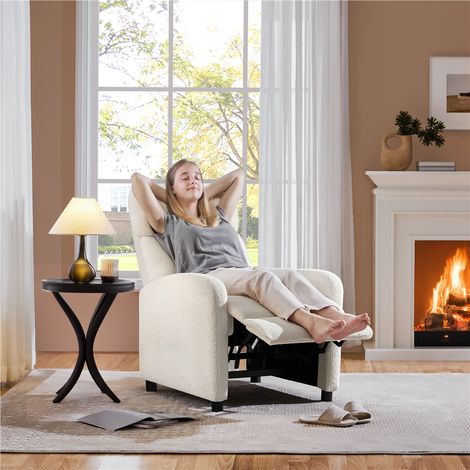 Yaheetech – Fauteuil relax en tissu bouclette ivoire – Dossier réglable jusqu'à 160° – Repose-pied – Capacité 120 kg – Dimensions 61,5x87x99 cm — photo 5