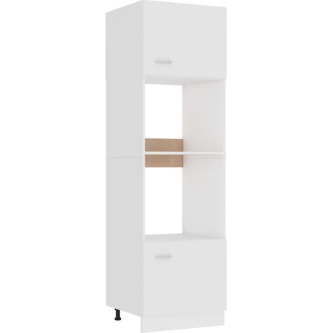 Vidaxl – Meuble micro-ondes Lyon blanc 60 x 57 x 207 cm – Bois d'ingénierie – 4 étagères – 2 portes – Rangement optimisé pour cuisine — photo 1