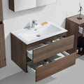 Stano. – Meuble salle de bain suspendu 80 cm – Vasque en marbre synthétique blanc – Noyer mélaminé – Tiroirs avec rails amortisseurs — photo 1