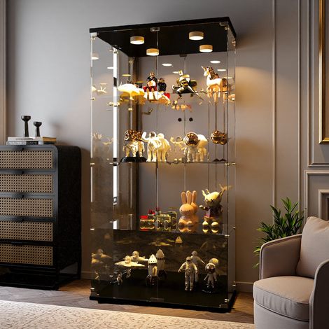 Pergar – Vitrine en verre trempé 4 étagères – Éclairage d'ambiance réglable – Poignée métallique – Serrure de sécurité – Dimensions 80.5x36.5x164 cm — photo 1