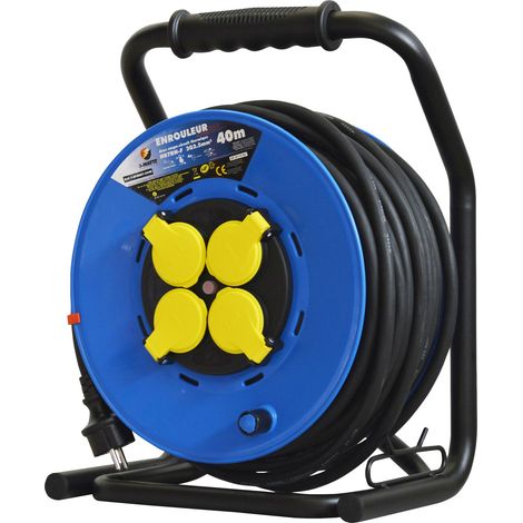 Enrouleur électrique 4 prises 40m H07RN-F 3G2.5mm² – Protection enfants IP44 – Disjoncteur thermique – Système anti-twist – I-Watts — photo 1