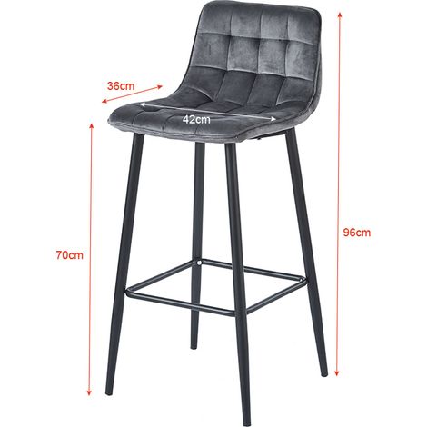 Hobag – Lot de 4 tabourets de bar en velours gris foncé – Hauteur d'assise 70cm – Pieds en métal – Design moderne pour séjour — photo 3