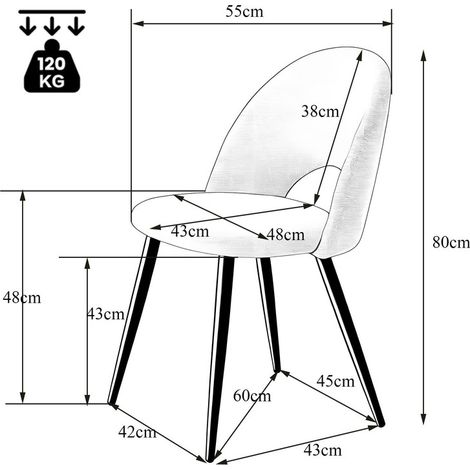 Wokaka Lot de 4 chaises de salle à manger - Chaise contemporaine - pieds en métal, velours(gris) — photo 5