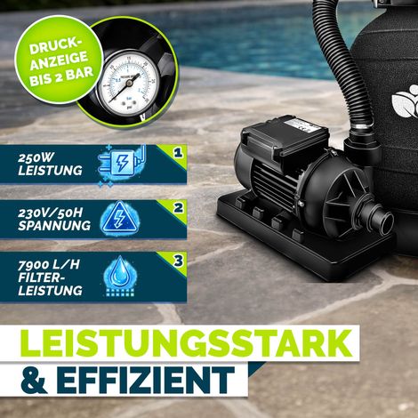 Tillvex – Filtre à sable 7900 l/h – Vanne 7 voies – Manomètre intégré – Capacité 10 kg – Adaptateur 32/38 mm – Corps métallique robuste — photo 4