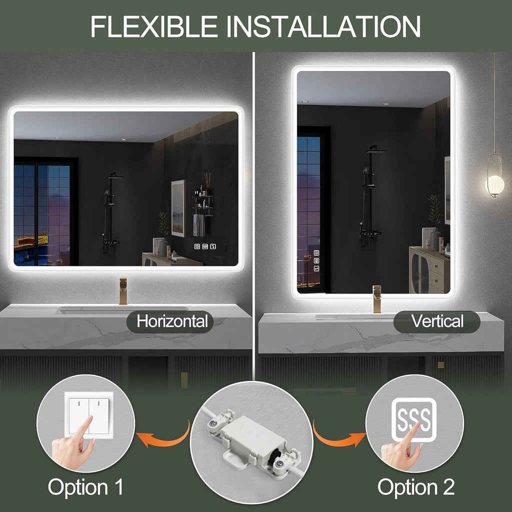 2026 Miroir de salle de bain S'bagno avec éclairage 1200 x 700 mm, IP44, LED, Bluetooth, antibuée, 3 couleurs de lumière (3 0