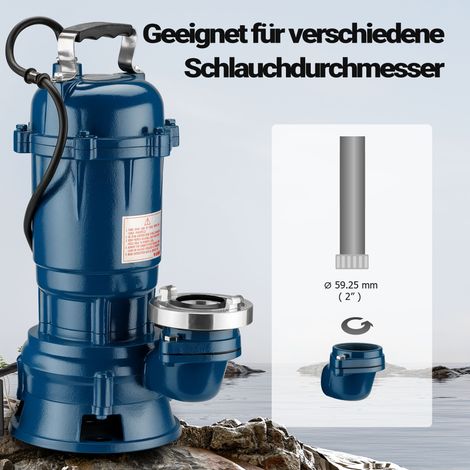 Wiltec Pompe électrique pour eaux sales – Submersible – 550 W / 16200 l/h – Refoulement max. 8 m – avec Tuyau 20 m – Pompe-cave pour Arrosage Irrigation Jardinage Évacuation Drainage — photo 4