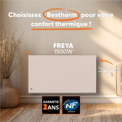 Radiateur électrique fixe à inertie sèche céramique+film 1500W Bestherm FREYA horizontal blanc — photo 3