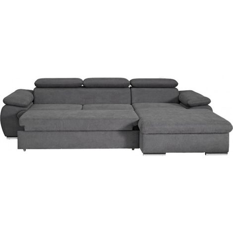 Casa Baoli – Canapé d'angle convertible 5 places tissu gris foncé – Méridienne droite – Coffre de rangement – Dimensions couchage 210x124cm — photo 3