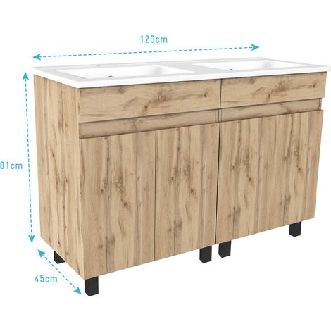 meuble de salle de bains 120cm 4 porteschêne naturel + vasque céramique blanche - timber 120 — photo 4