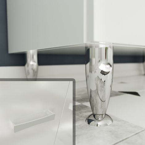Saniverre – Meuble salle de bain sur pieds avec vasque simple céramique blanche L. 80 cm – 2 portes battantes et 2 tiroirs coulissants – Finition brillante — photo 5