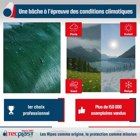 Tecplast – Bâche de protection 10x12 m 250g/m² – Étanchéité totale – Résistante aux intempéries – Ourlet périphérique et œillets aluminium — photo 4