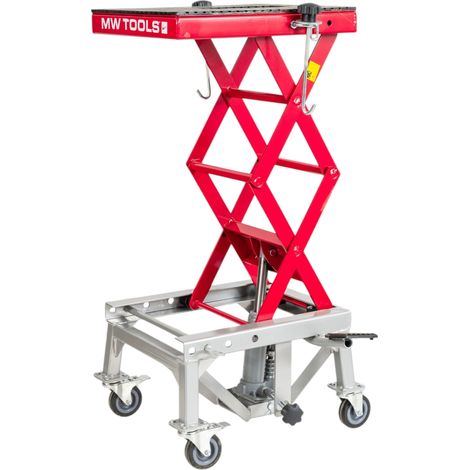 Mw Tools – Lève-moto hydraulique mobile 135 kg – Hauteur levée 870 mm – Table 410 x 340 mm – 4 roues pivotantes – MSB135 — photo 1