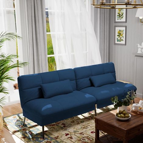 Comhoma – Canapé convertible 3 places en velours de coton – Dossier réglable 5 niveaux – Dimensions 174x55x72 cm – Pieds métalliques pour stabilité – Bleu — photo 3