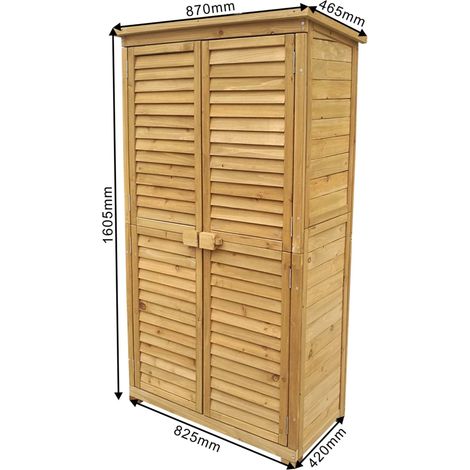 Wiltec Armoire de jardin avec Portes en lamelles – 870 x 465 x 1600 mm – en Bois d'épicéa avec toit bitumé – Jardinage Rangement Outils — photo 4