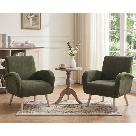 Wahson Fauteuil de salon en chenille vert – Dossier large et accoudoirs confortables – Coussin épais 16 cm – Pieds en bois robustes, Vert — photo 5