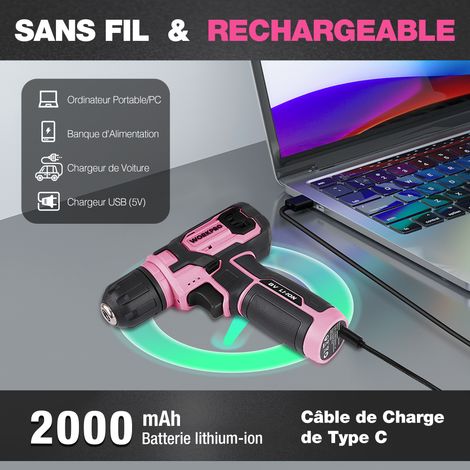 Workpro – Perceuse visseuse sans fil 8V – 2 en 1 avec 2 batteries 2.0Ah – Moteur Brushless – Couple 30Nm pour perçage bois et métal – Coffret avec accessoires