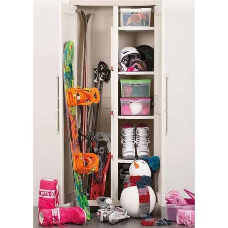 Keter – Armoire de jardin imperméable 2 portes – 8 étagères réglables – Plastique gris finition bois – Capacité 15 kg par étagère — photo 6
