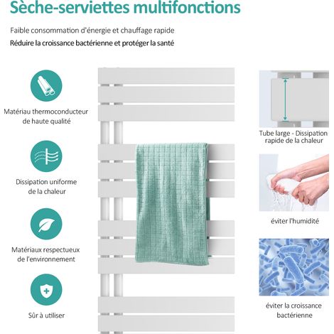 EMKE Sèche-serviettes à Eau Chaude Panneau Plat, Sèche-serviettes connexion latérale pour, Blanc 1320x400mm 570Watts — photo 2