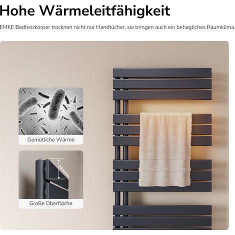 EMKE Sèche-serviette eau chaude, 1320x600mm - Anthracite Sèche-serviettes Panneau Plat — photo 2