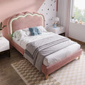 Wishdor – Lit enfant 90x200 cm – Lit simple capitonné avec tête de lit LED réglable – Velours rose – Sommier à lattes inclus – Assemblage facile — photo 1