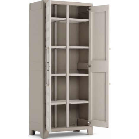 Keter – Armoire de jardin imperméable 2 portes – 8 étagères réglables – Plastique gris finition bois – Capacité 15 kg par étagère — photo 5