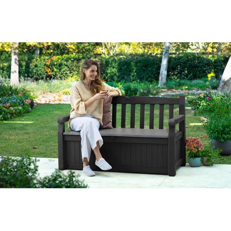 Banc de jardin avec coffre de rangement verrouillable – Résine texturée résistante – 265L – 140x60x84 cm – Anthracite – Tepro — photo 3