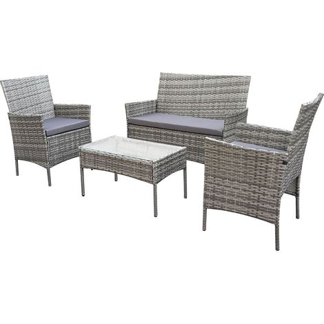 Svita – Ensemble de salon de jardin 4 pièces – Canapé en polyrotin gris – Table avec plateau en verre – Fauteuils avec coussins déperlant — photo 4