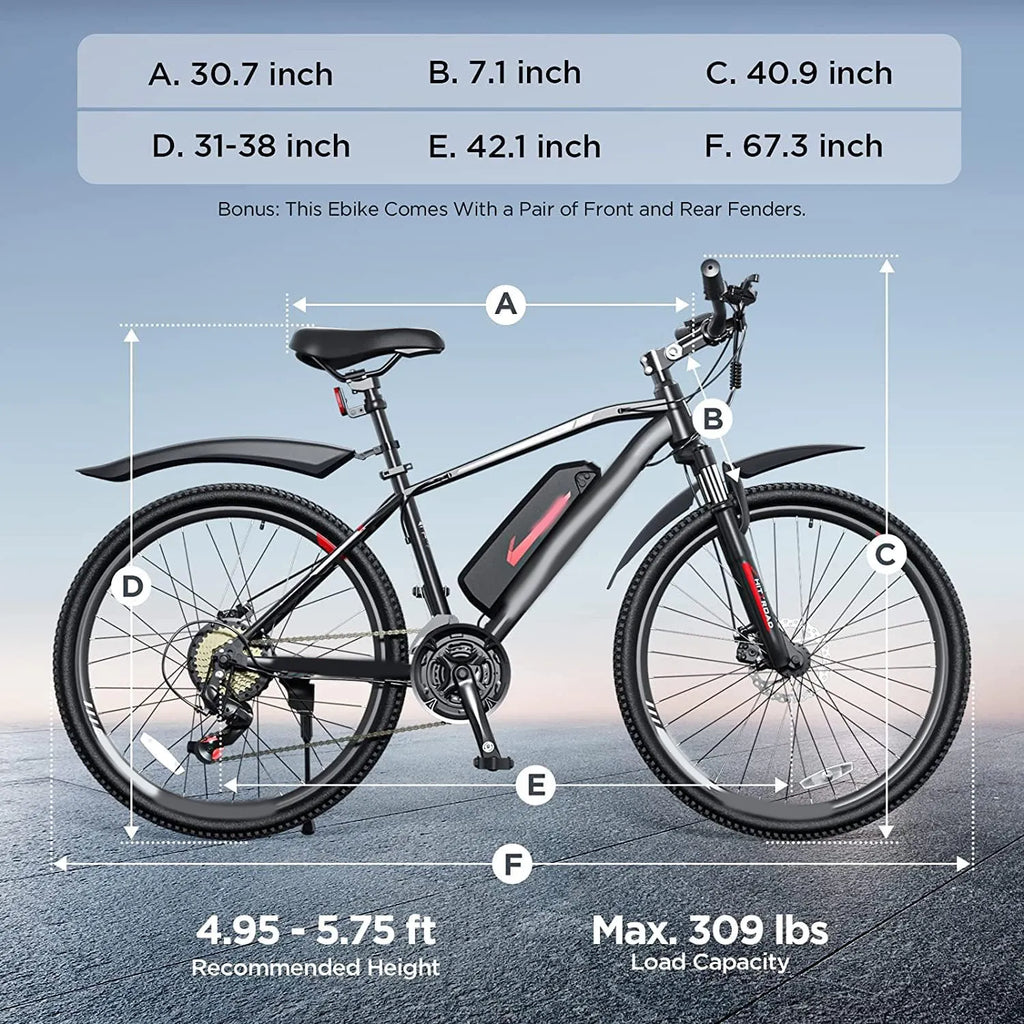 Electric Bike, 350W Powerful Motor with 13AH Removable Battery, Shimano 21 Speed, Up to 46 Miles Per Charge, 26 Inches Wheels, Mountain Electric Bicycle for Adults Black