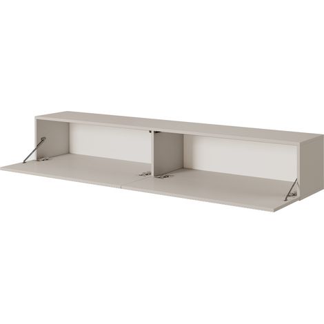 Selsey – Meuble TV 175 cm gris-beige – Façade biseautée – Corps en panneau stratifié résistant – 2 armoires spacieuses pour rangement — photo 6