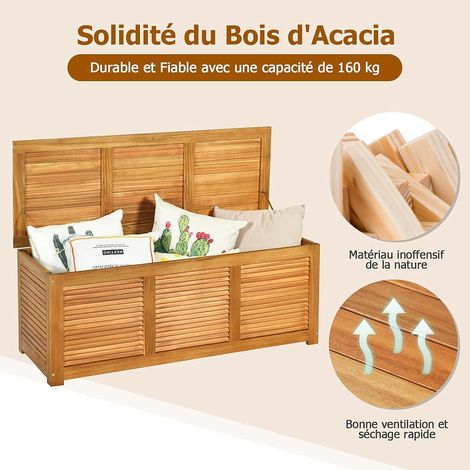 Goplus – Coffre de jardin en bois d'acacia certifié FSC 120x45x45cm – Boîte de rangement avec couvercle et capacité 150kg – Idéal pour outils et coussins - FSC-120x45x45CM- — photo 3